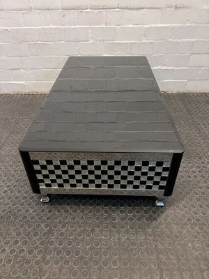 Tempered Glass Black Coffee Table with Two Checkered Drawers