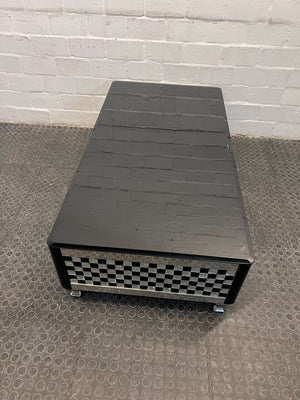 Tempered Glass Black Coffee Table with Two Checkered Drawers