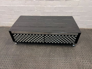 Tempered Glass Black Coffee Table with Two Checkered Drawers