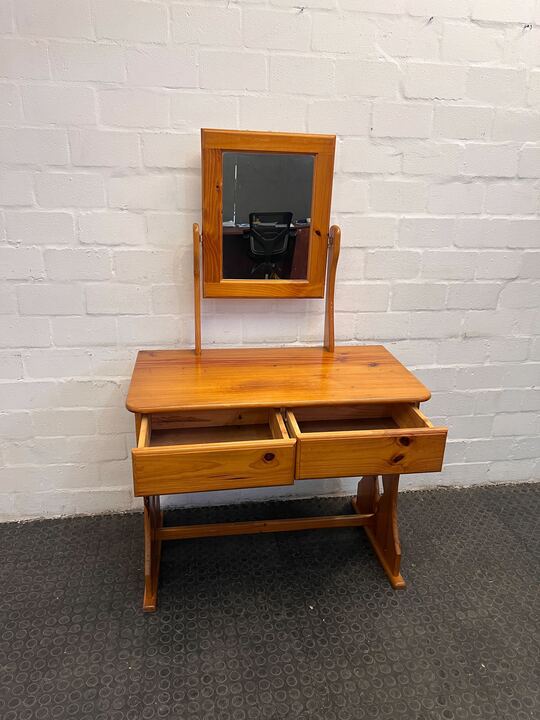 Pine Wooden Dressing Table with Two Drawers & Mirror (Width: 95cm)(Height: 151cm) - REDUCED