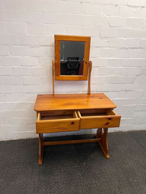 Pine Wooden Dressing Table with Two Drawers & Mirror (Width: 95cm)(Height: 151cm)