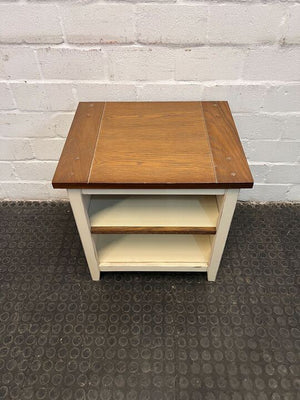 White Side Table with Two Shelves & Wooden Top