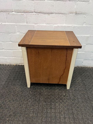 White Side Table with Two Shelves & Wooden Top