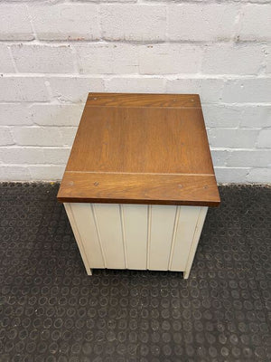 White Side Table with Two Shelves & Wooden Top