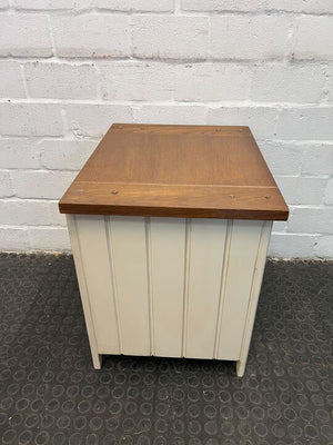 White Side Table with Two Shelves & Wooden Top