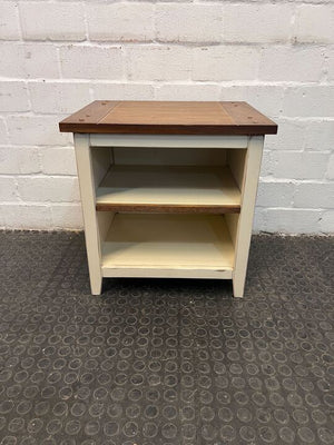 White Side Table with Two Shelves & Wooden Top