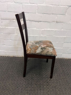 Dark Wooden Dining Room Chair with Floral Patterned Seating (Wood Scratched)