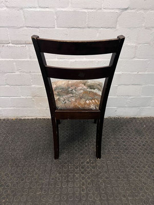 Dark Wooden Dining Room Chair with Floral Patterned Seating (Wood Scratched)