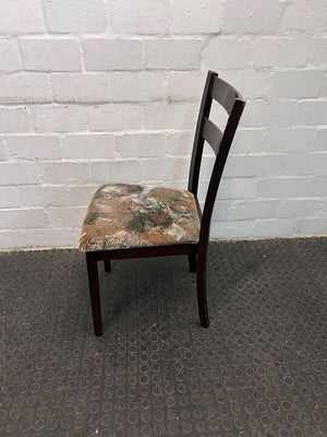 Dark Wooden Dining Room Chair with Floral Patterned Seating (Wood Scratched)