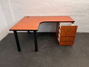 L-Shaped Cherry Wooden Desk with Four Drawers (Width: 180cm)(Height: 74.5cm)