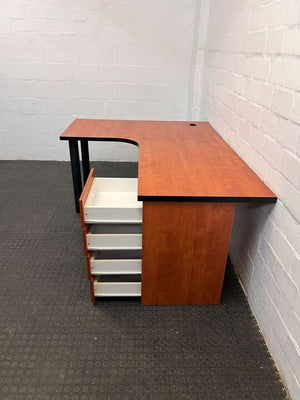 L-Shaped Cherry Wooden Desk with Four Drawers (Width: 180cm)(Height: 74.5cm)