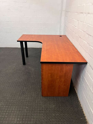 L-Shaped Cherry Wooden Desk with Four Drawers (Width: 180cm)(Height: 74.5cm)