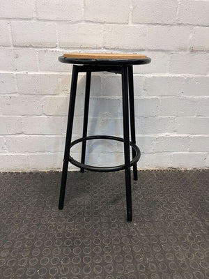 Black Framed Barstool with Wooden Seating