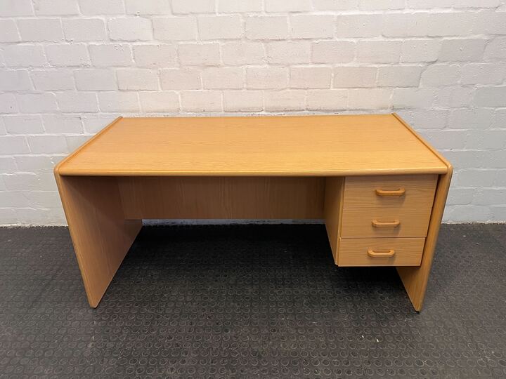 Light Brown Solid Wooden Office Desk with Three Drawers (Width: 155cm)(Height: 73cm)