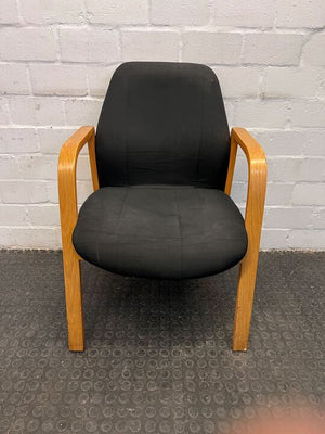 Black Upholstered Executive Visitors Chair with Wooden Arms