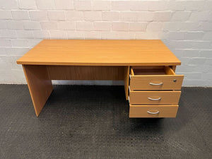 Light Brown Wooden Office Desk with Three Drawers & Metal Handles (Width: 161cm)(Height: 76cm)