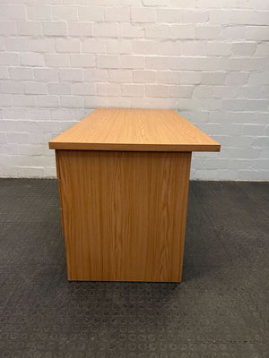 Light Brown Wooden Office Desk with Three Drawers & Metal Handles (Width: 161cm)(Height: 76cm)