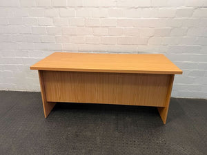 Light Brown Wooden Office Desk with Three Drawers & Metal Handles (Width: 161cm)(Height: 76cm)