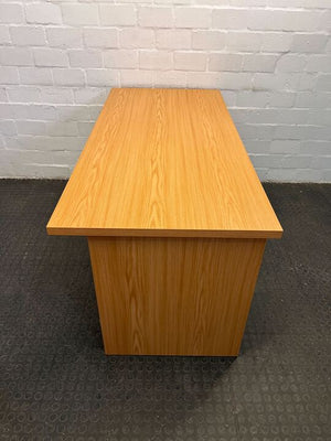 Light Brown Wooden Office Desk with Three Drawers & Metal Handles (Width: 161cm)(Height: 76cm)