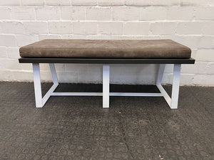 Aluminium Bench with Brown Leather Seat