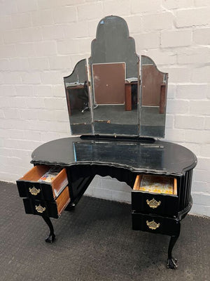 Gothic Black Dressing Table with Four Drawers & Mirror (Scratched)(Width: 127cm)(Height: 174cm)