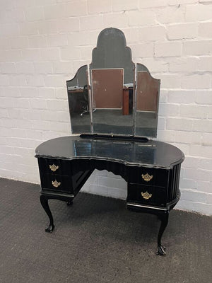 Gothic Black Dressing Table with Four Drawers & Mirror (Scratched)(Width: 127cm)(Height: 174cm)