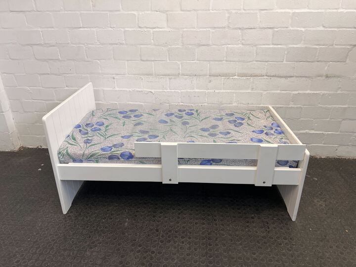 Kids Single White Wooden Bed with Mattress - REDUCED
