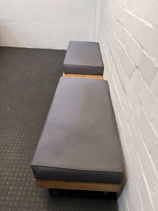 Wooden Bench Seater Couch with Two Upholstered Seating Cushions - 2ndhandwarehouse.com