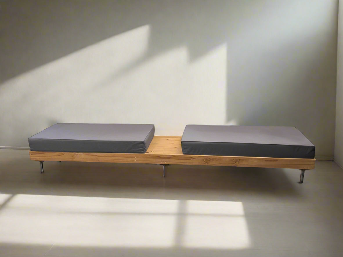 Wooden Bench Seater Couch with Two Upholstered Seating Cushions