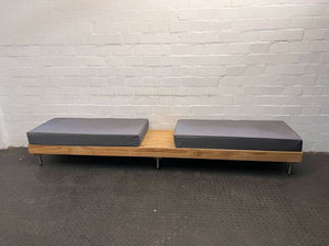 Wooden Bench Seater Couch with Two Upholstered Seating Cushions