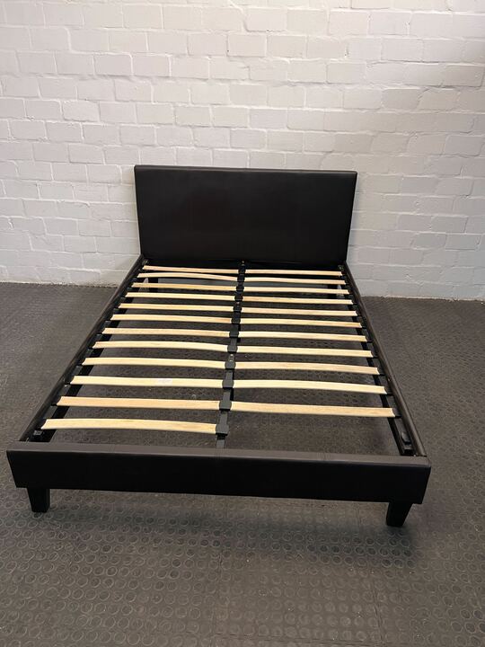 Black Decofurn Leather Sleigh Double Bed Base (Missing Wooden Sleigh)