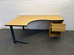 Light Brown L Shaped Desk with Two Drawer Credenza (Width: 181cm)(Height: 75cm)