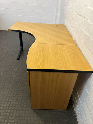 Light Brown L Shaped Desk with Two Drawer Credenza (Width: 181cm)(Height: 75cm)