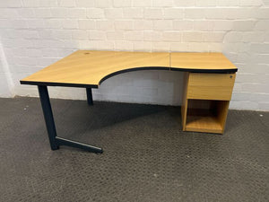 Light Brown L Shaped Desk with Two Drawer Credenza (Width: 181cm)(Height: 75cm)