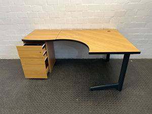 Light Brown L-Shaped Wooden Desk with Four Drawer Credenza (Width: 181cm)(Height: 74cm)