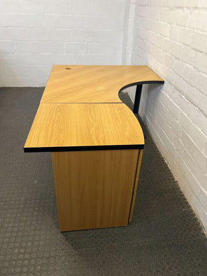 Light Brown L-Shaped Wooden Desk with Four Drawer Credenza (Width: 181cm)(Height: 74cm)