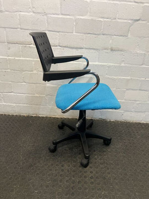 Blue Study/Secretary Chair with Metal Arm Rests and Black Backrest