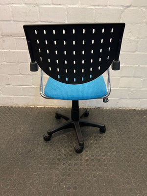 Blue Study/Secretary Chair with Metal Arm Rests and Black Backrest