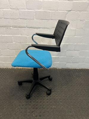 Blue Study/Secretary Chair with Metal Arm Rests and Black Backrest