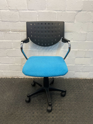 Blue Study/Secretary Chair with Metal Arm Rests and Black Backrest