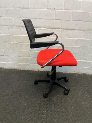 Red Study/Secretary Chair with Metal Frame and Black Backrest