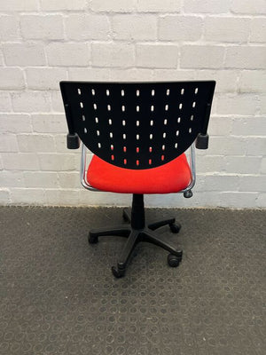 Red Study/Secretary Chair with Metal Frame and Black Backrest