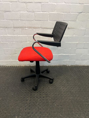 Red Study/Secretary Chair with Metal Frame and Black Backrest