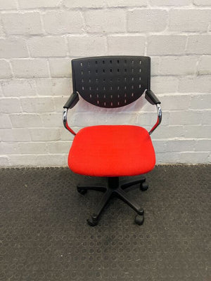 Red Study/Secretary Chair with Metal Frame and Black Backrest