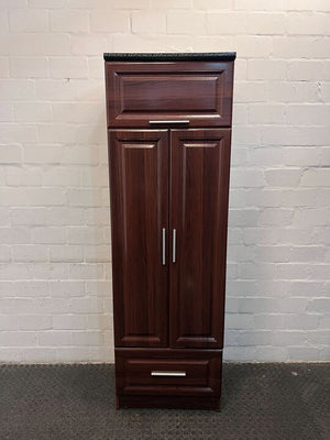 Brown Wooden Wardrobe with Six Shelves and Drawer (Hole in the Back)