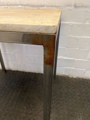 Stainless Steel Outside Table with Marble Top (Rusted)(Width: 68cm)(Height: 73cm)