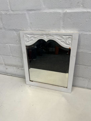 White Wooden Floral Patterned Carved Framed Mirror (Width: 43cm)(Height: 50cm)