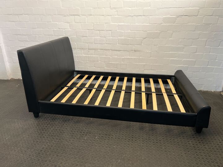 Black Cushioned Sleigh Double Bed Frame (Minor Fabric Tear)