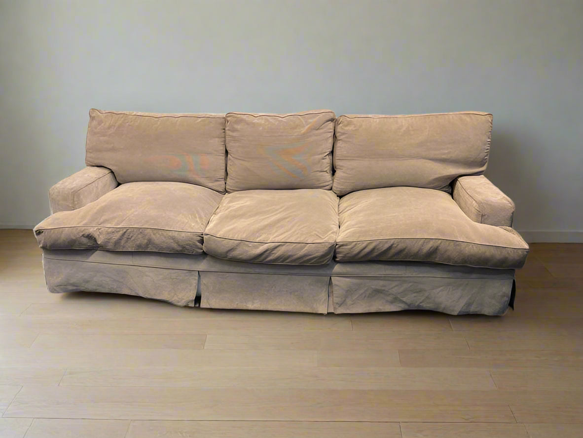 Beige Three Seater Block & Chisel Couch (Minor Fabric Wear) -REDUCED