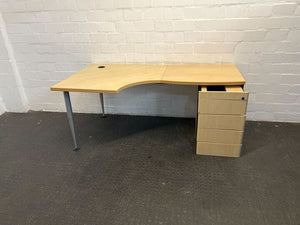 Light Brown L-Shape Two Piece Office Desk with 5 Drawers (Width: 180cm)(Height: 73cm)